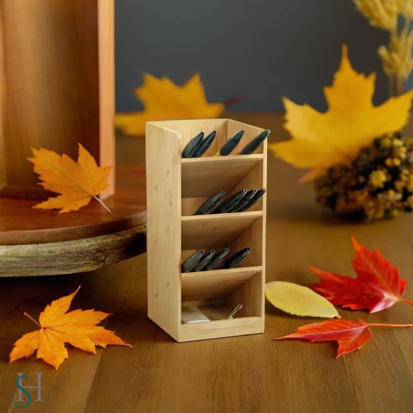 Bamboo Pen Holder Storage Box