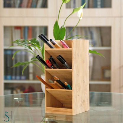 Bamboo Pen Holder Storage Box